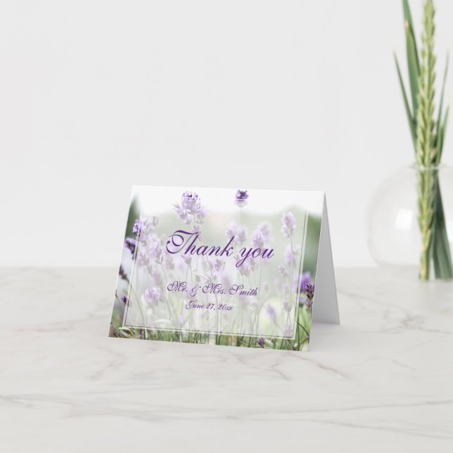 Purple Lavender Bohemian Wedding Thank You Cards (Front)