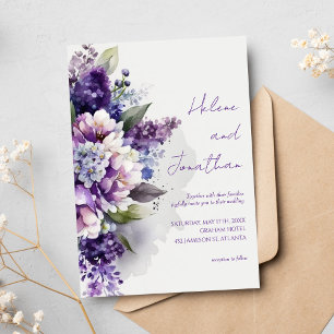 Purple Lavender Boho Rustic Floral Elegant Wedding Invitation
