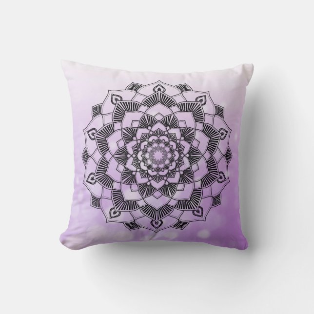 Purple lavender bokeh Mandala Abstract Throw pilll Throw Pillow (Front)