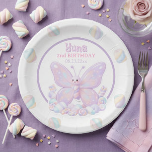 Purple Lavender Butterfly Birthday Paper Plate