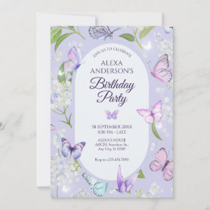 Purple lavender butterfly floral Birthday Invitation