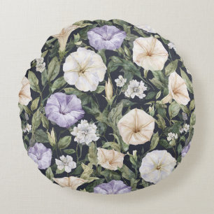 Purple Lavender Cream Petunia Flowers Round Pillow