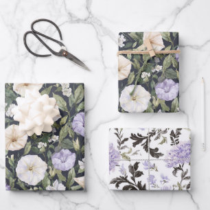 Purple Lavender Cream Pink Flowers Birthday Wrapping Paper Sheet