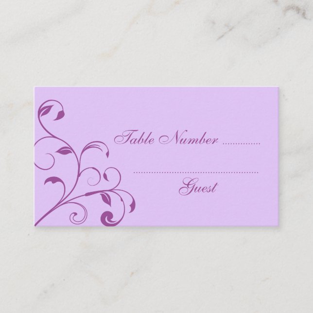 Purple & Lavender Curls Wedding Table Place Cards (Front)