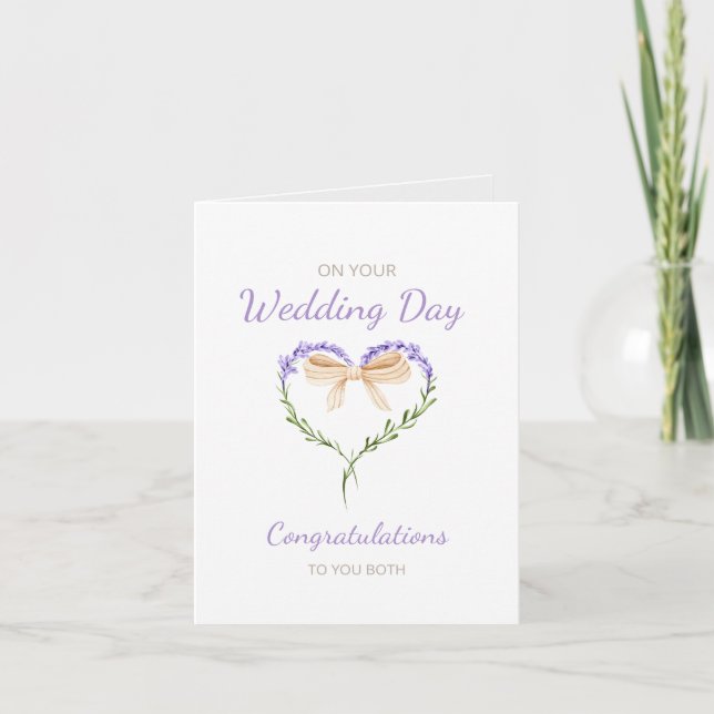 Purple Lavender Cute Heart Shape Wedding Card (Front)