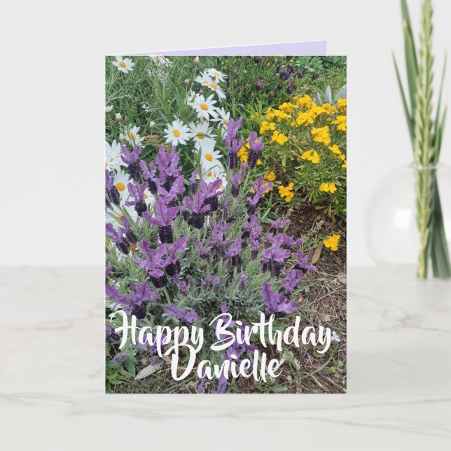 Purple Lavender & Daisy Flower Floral Birthday Card (Front)