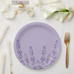 purple lavender elegant floral bridal shower paper plate