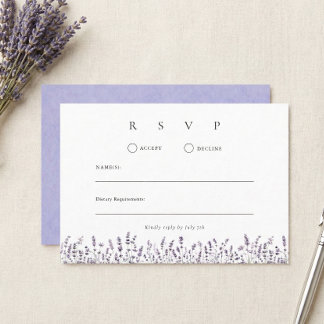Purple Lavender Elegant Floral Wedding RSVP Card