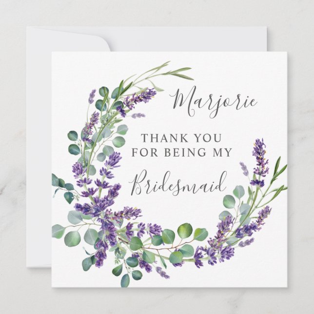 Purple Lavender Eucalyptus Bridesmaid Thank You (Front)