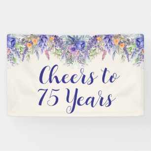 Purple Lavender Floral 75th Birthday Banner