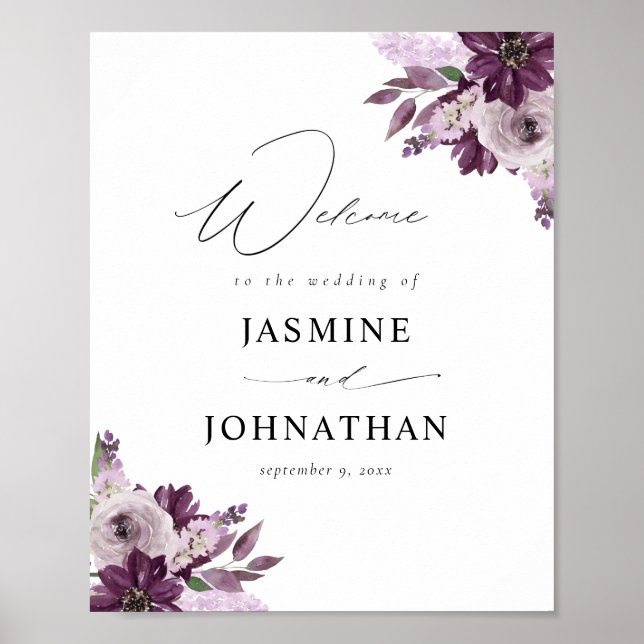 Purple & Lavender Floral Affiche de bienvenue 2 (Devant)