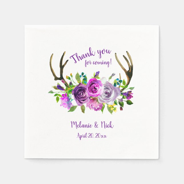 Purple Lavender Floral antlers wedding decor Napkin (Front)