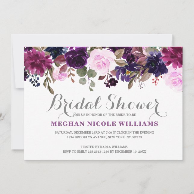 Purple Lavender Floral Boho Bridal Shower Invitation (Front)