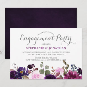 Purple Lavender Floral Boho Engagement Party Invitation
