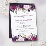 Purple Lavender Floral Boho Wedding Invitation<br><div class="desc">Watercolor Burgundy Purple plum lavender Floral Rustic Boho Wedding invitation card. Perfect for a fall wedding. The design features a stunning bouquet of burgundy / Marsala , pink , purple navy flowers with matching leaves. Please find more matching designs and variations in my "blissweddingpaperie" store. And feel free to contact...</div>