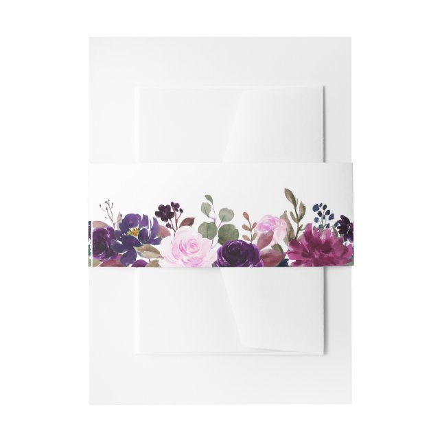 Purple Lavender Floral Boho Wedding invitation Invitation Belly Band (Front Example)