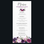 Purple Lavender Floral Boho Wedding menu<br><div class="desc">Watercolor Burgundy purple, plum , lavender, Navy Floral Rustic Boho wedding menu. Perfect for a fall wedding. The design features a stunning bouquet of burgundy / Marsala , peach , navy, purple flowers with matching leaves. Please find more matching designs and variations in my "blissweddingpaperie" store. And feel free to...</div>