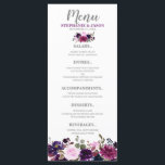 Purple Lavender Floral Boho Wedding menu<br><div class="desc">Watercolor Burgundy purple, plum , lavender, Navy Floral Rustic Boho wedding menu. Perfect for a fall wedding. The design features a stunning bouquet of burgundy / Marsala , peach , navy, purple flowers with matching leaves. Please find more matching designs and variations in my "blissweddingpaperie" store. And feel free to...</div>