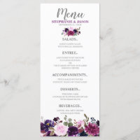 Purple Lavender Floral Boho Wedding menu