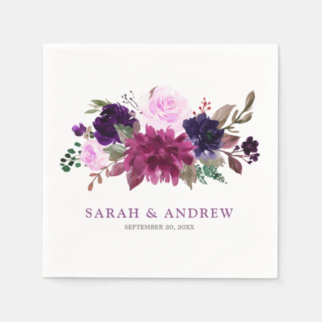 Purple Lavender Floral Boho Wedding Paper Napkin (Front)