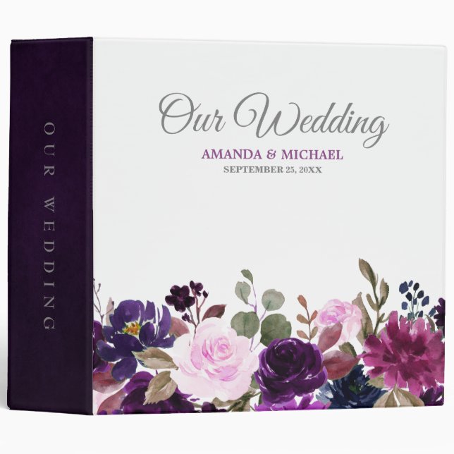 Purple Lavender Floral Boho Wedding Photo album Binder (Front/Spine)