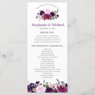 Purple Lavender Floral Boho Wedding program card