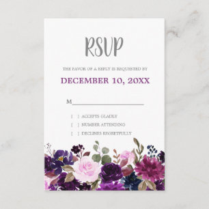 Purple Lavender Floral Boho Wedding RSVP Card