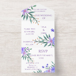 Purple Lavender Floral Botanical All-In-One Foil W All In One Invitation