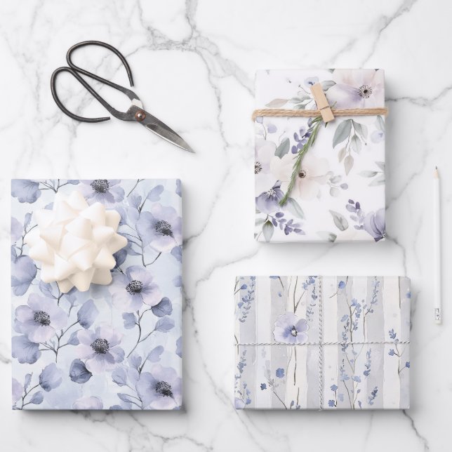 Purple Lavender Floral Bridal Shower Wrapping Paper Sheet (Front)