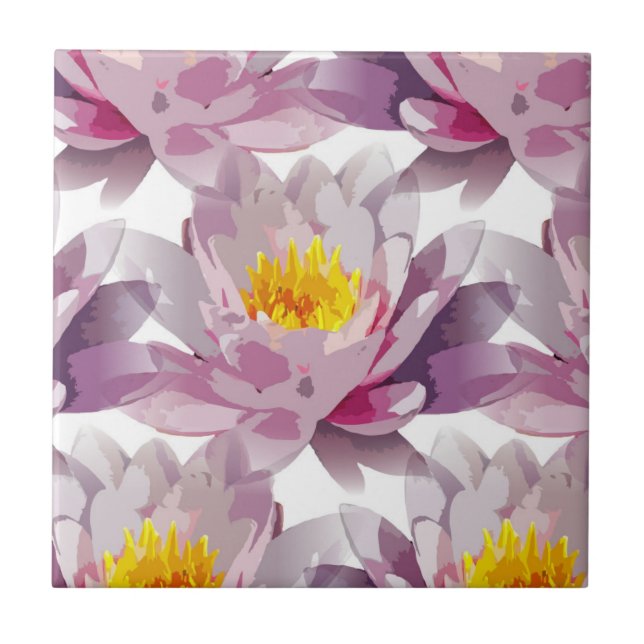 Purple Lavender Floral Design Yellow Flower Tile (Front)