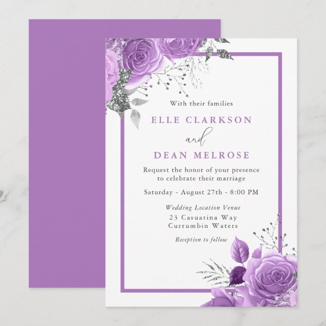 Purple Lavender Floral Elegant Wedding  Invitation (Front/Back)