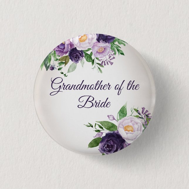 Purple Lavender Floral Greenery Grandmother Bride 1 Inch Round Button (Front)