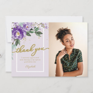 Purple Lavender Floral Photo Grad Thank You Card