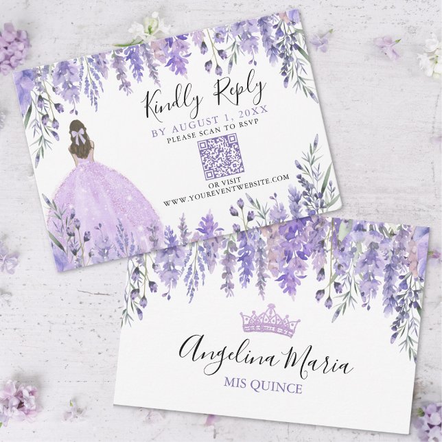 Purple Lavender Floral Quinceanera QR Code RSVP (Purple Lavender Floral Quinceanera QR Code RSVP)