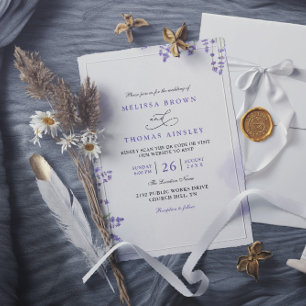 Purple Lavender Floral Rustic QR Code Wedding Invitation