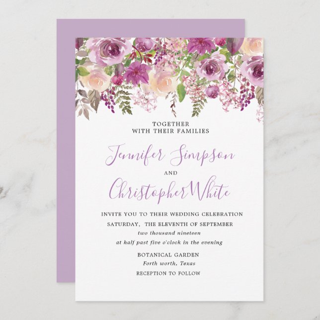 Purple lavender Floral Violet Wedding Invitation (Front/Back)