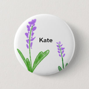 Purple lavender floral watercolor add name text cu 2 inch round button