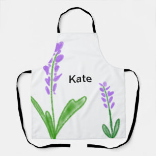 Purple lavender floral watercolor add name text cu apron