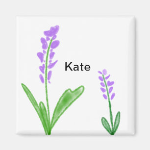Purple lavender floral watercolor add name text cu magnet