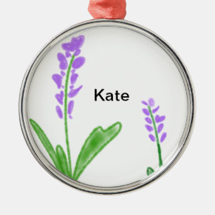 Purple lavender floral watercolor add name text cu metal ornament