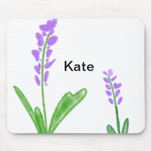 Purple lavender floral watercolor add name text cu mouse pad
