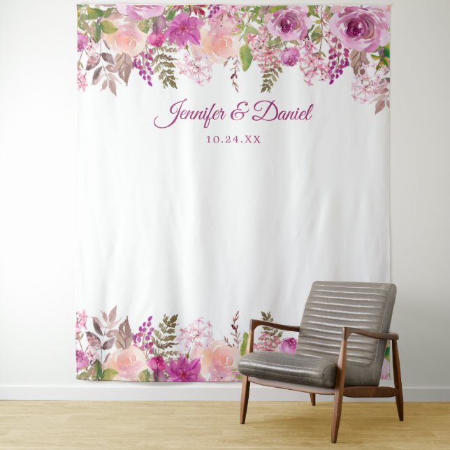Purple Lavender Floral Wedding Photo Backdrop Tapestry (In Situ)