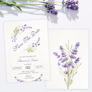 Purple lavender floral wedding save the date