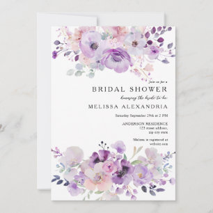 Purple Lavender Floral Wildflowers Bridal Shower Invitation