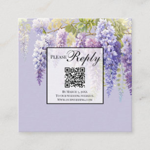 Purple lavender floral wisteria QR code wedding Enclosure Card