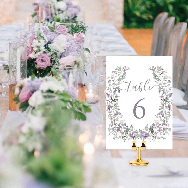 Purple lavender floral wreath rustic wedding table number (Creator Uploaded)
