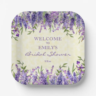 Purple Lavender Floral Yellow Bridal Shower Paper Plate