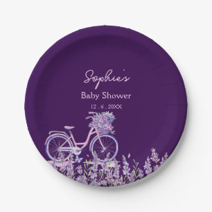 Purple Lavender Flower Bicycle Baby Shower Plate