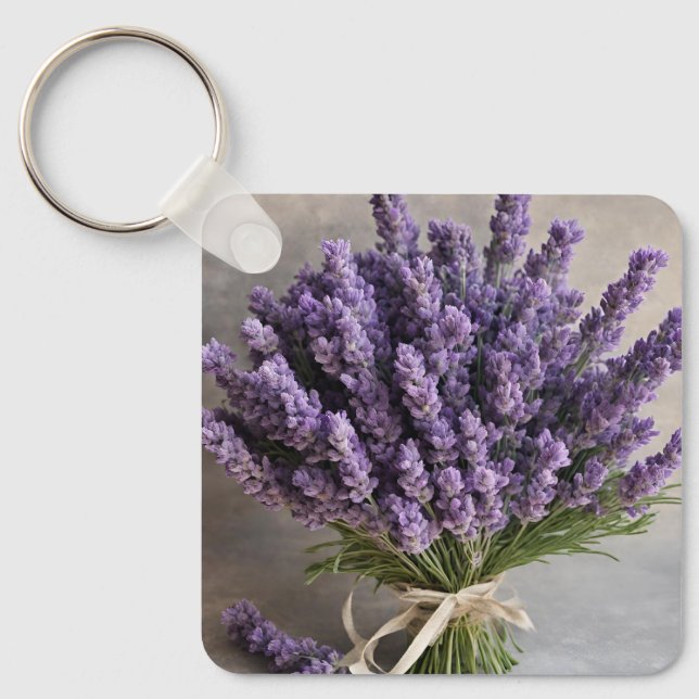 Purple Lavender Flowers Bouquet Keychain (Front)