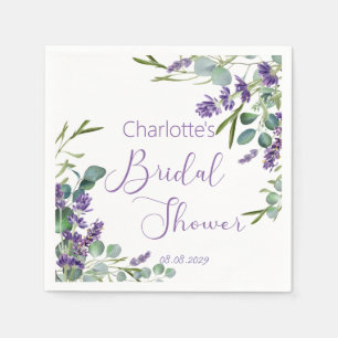 Purple Lavender Flowers Eucalyptus Bridal Shower   Napkin
